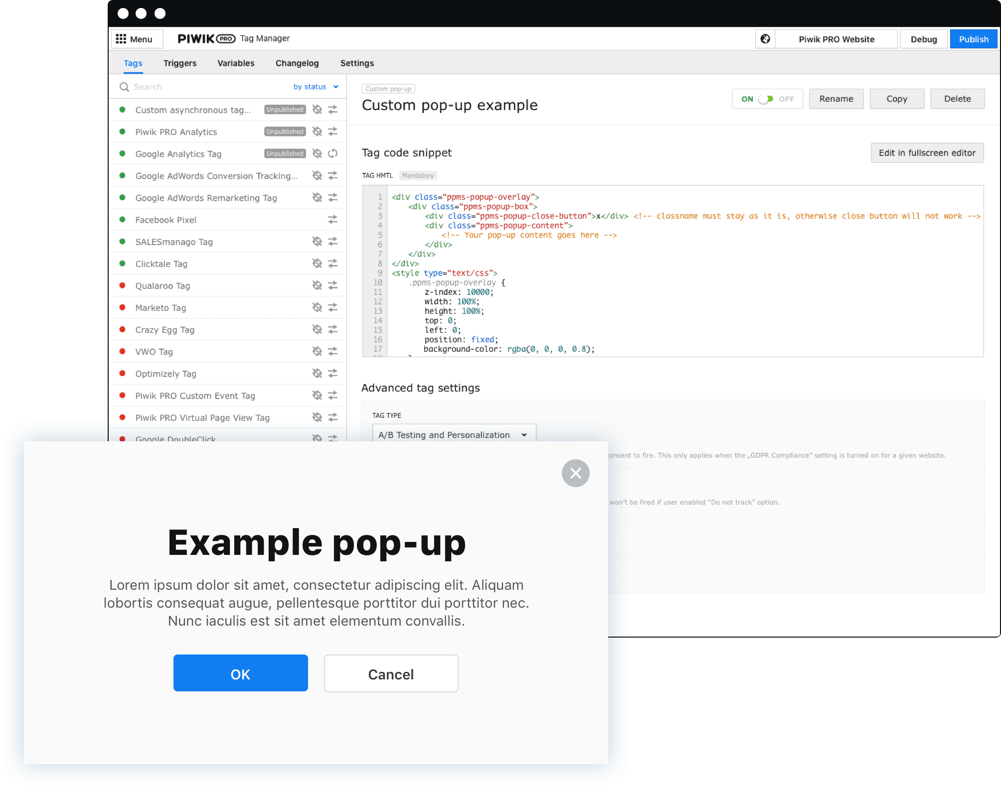 Tag Manager - Custom popups